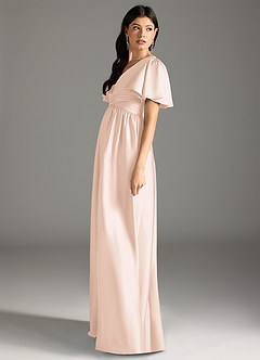 Azazie Verna Maternity Bridesmaid Dresses A-Line Ruched Stretch Satin Floor-Length Dress image7
