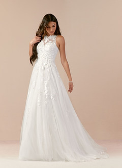 Azazie Melrose Wedding Dresses A-Line Sweetheart Lace Tulle Chapel Train Dress image4