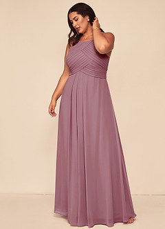 Azazie Ginger Bridesmaid Dresses Vintage Mauve A-Line Halter Pleated Chiffon Dress image12