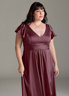 Azazie Omari Vestidos de damas de honor Vestido de Sangrado de Satén Elástico de Corte en A image13