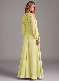 Azazie Matilda Bridesmaid Dresses Lemon Sorbet A-Line Long Sleeve Chiffon Dress image2