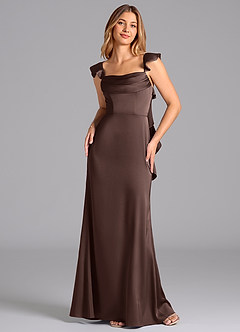 Azazie Adi Bridesmaid Dresses Ganache A-Line Pleated Stretch Satin Dress image4