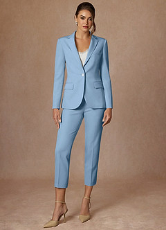 front Kennedy Sky Blue Structured Stretch Pants Suit