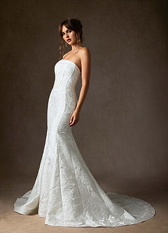 Azazie Kristella Vestidos de novia Vestido de Diamante Blanco de Jacquard Floral de Corte Sirena con Sin tirantes image4