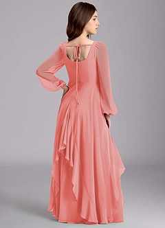 Azazie Clara Junior Abito A-Line in Chiffon Blusa Corallo image8