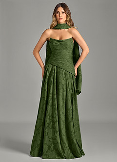 Azazie Gabriela Bridesmaid Dresses Olive A-Line Strapless Floral Burnout Dress image4