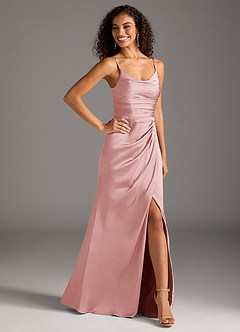 Azazie Deandra Bridesmaid Dresses Powder Pink Mermaid Pleated Stretch Satin Dress image5