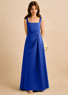 Azazie Emiko Girls Formal Abiti da Ragazza di Fiori Abito A-Line in Raso Opaco Plissettato Blu Reale image3