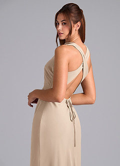 Azazie Evadne 신부 들러리 드레스 쉬스 주름진 쉬폰 발목 길이 드레스 image7