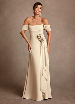 Azazie Amherst Mother of the Bride Dresses Champagne A-Line Off the Shoulder Chiffon Dress image1