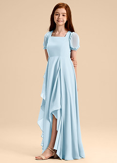 Azazie Priya Junior Sky Blue A-Line Blouson Chiffon Dress image4