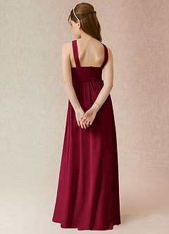 Azazie Jiya Junior Burgundy A-Line Pleated Chiffon Dress image2