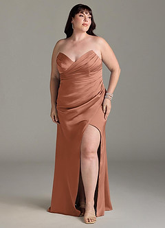 Azazie Yola Bridesmaid Dresses Bronzer Sheath V-Neck Pleated Stretch Satin Convertible Dress image11