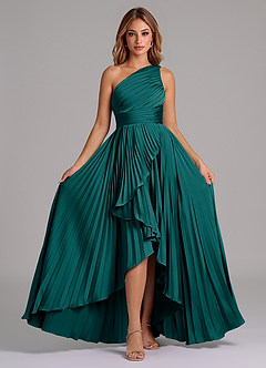 Azazie Lyrica Bridesmaid Dresses Peacock A-Line One Shoulder Stretch Satin Dress image6