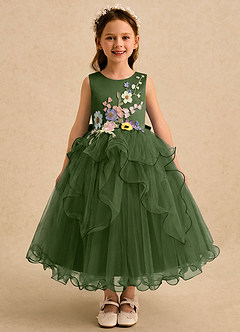 Azazie Savannah Flower Girl Dresses Olive Ball-Gown Lace Tulle Dress image3