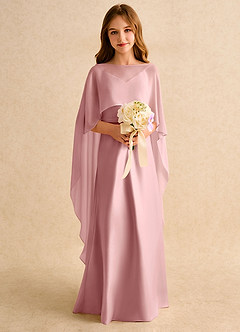 Azazie Fishie Girls Formal Robe Demoiselle D'honneur Fillette Robe Trapèze en Mat Satiné Rose Poussiéreuse image3