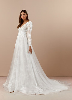 Azazie Leila Hochzeitskleider A-Linie V-Hals Pailletten Tüll Kleid Diamantweiß image7