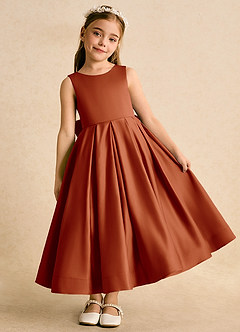 Azazie Cailee Flower Girl Dresses Paprika Ball-Gown Pleated Matte Satin Dress image2