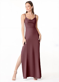 Azazie Alaija Bridesmaid Dresses Sangria Mermaid Side Slit Stretch Satin Dress image2