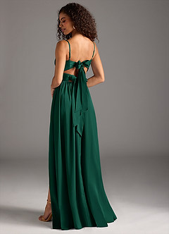 Azazie Zeya Bridesmaid Dresses Emerald A-Line Pleated Stretch Satin Dress image1