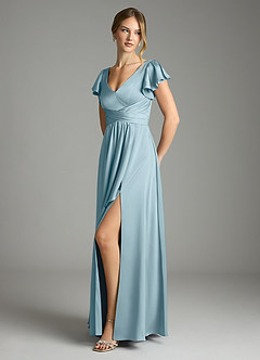 Azazie Omari Vestidos de damas de honor Vestido de Azul Malhumorado de Satén Elástico de Corte en A image4