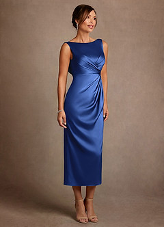 Azazie Mazhe Moeder van de bruid jurken A-Lijn Jurk van Stretch Satijn Geplooid Koningsblauw image4