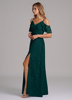 Azazie Dakota Bridesmaid Dresses Pine A-Line Off the Shoulder Floral Burnout Dress image6