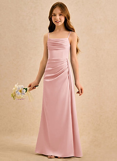 Azazie Shyla Girls Formal Robe Demoiselle D'honneur Fillette Robe Fourreau en Satin extensible Plissée Rose Poudré image3