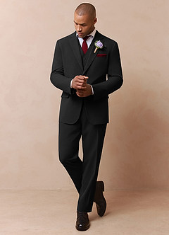 front Savile Black Wool Blend 3-Piece Suit