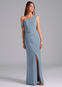Azazie Madelyn Bridesmaid Dresses Dusty Blue Mermaid Off the Shoulder Chiffon Convertible Dress image1