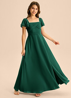 Azazie Azey Junior Emerald A-Line Ruched Chiffon Dress image4