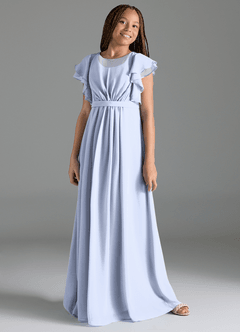 Azazie Daphne Junior Vestido de Hielo de Gasa de Corte en A con Plisado image4