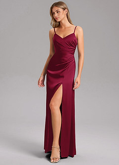 Azazie Azuree Brautjungfernkleider A-Linie Plissee Stretch-Satin Kleid Burgunderrot image5