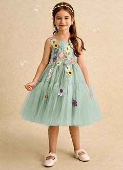 Azazie Osea Blumenmädchenkleider Ballkleid Plissee Tüll Kleid Agave image3