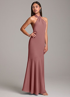 Azazie Lorena Bridesmaid Dresses Desert Rose Mermaid Pleated Chiffon Dress image5