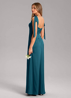 Azazie Frostine Bridesmaid Dresses Ink Blue A-Line Bow Stretch Satin Dress image6
