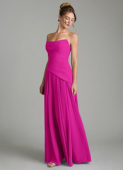 Azazie Gabriela Vestidos de damas de honor Vestido Fucsia de Gasa de Línea A con Corsé image6
