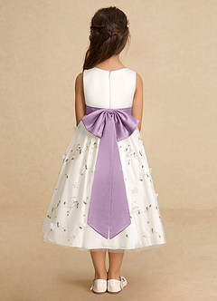 Azazie Pollie Robe Demoiselle D'honneur Fillette Robe Trapèze en Tulle Arc Ivoire Glycine image6