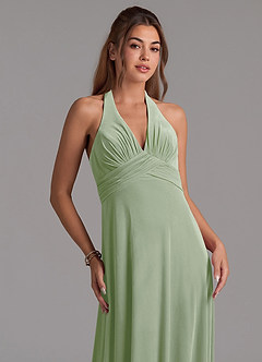 Azazie Tessie Brautjungfernkleider A-Linie Plissee Samt Kleid Staubiger Salbeigrün image3