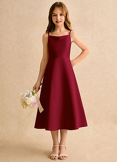 Azazie Jaella Girls Formal Blomsterpigekjoler A-Line Plisseret Mat satin Te-længde Kjole image5