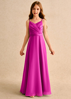 Azazie Umina Girls Formal Jurken voor bloemenmeisjes A-Lijn Jurk van Mat Satijn Geplooide Fuchsia image6