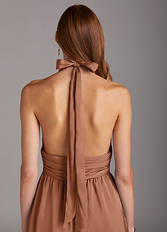 Azazie Oli Jurken voor bruidsmeisjes Jumpsuit van Stretch Satijn Geplooid Bronzeertint image5