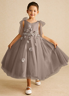 Azazie Minia Flower Girl Dresses Taupe A-Line Bow Matte Satin Dress image1
