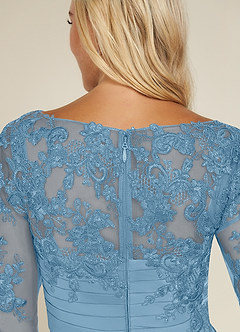Azazie Alisondra Mère de la mariée Robes Robe Fourreau en Dentelle Dentelle à encolure dégagée Acier Bleuté image7