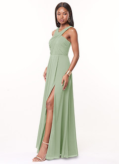 Azazie Brandie Bridesmaid Dresses Dusty Sage A-Line Pleated Stretch Chiffon Dress image3
