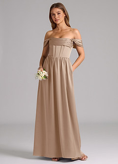 Azazie Hattie Bridesmaid Dresses Taupe A-Line Corset Stretch Satin Dress image5
