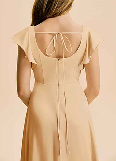 Azazie Bondi Junior Vestido de Oro de Satén Elástico de Corte en A con Corte Lateral image6