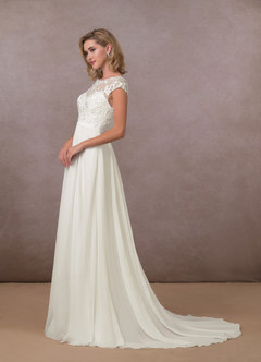 Azazie Brynslee Wedding Dresses A-Line Scoop Sequins Chiffon Chapel Train Dress image3