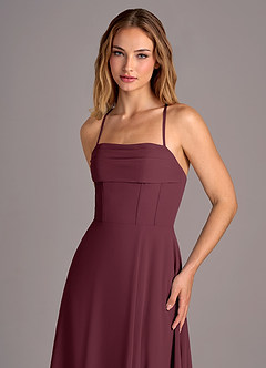 Azazie Carolyn Robes de demoiselle d'honneur Robe Trapèze en Mousseline de soie Plissée Cabernet image2