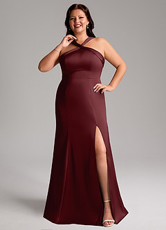 Azazie Rue Bridesmaid Dresses Cabernet A-Line Pleated Stretch Satin Dress image8